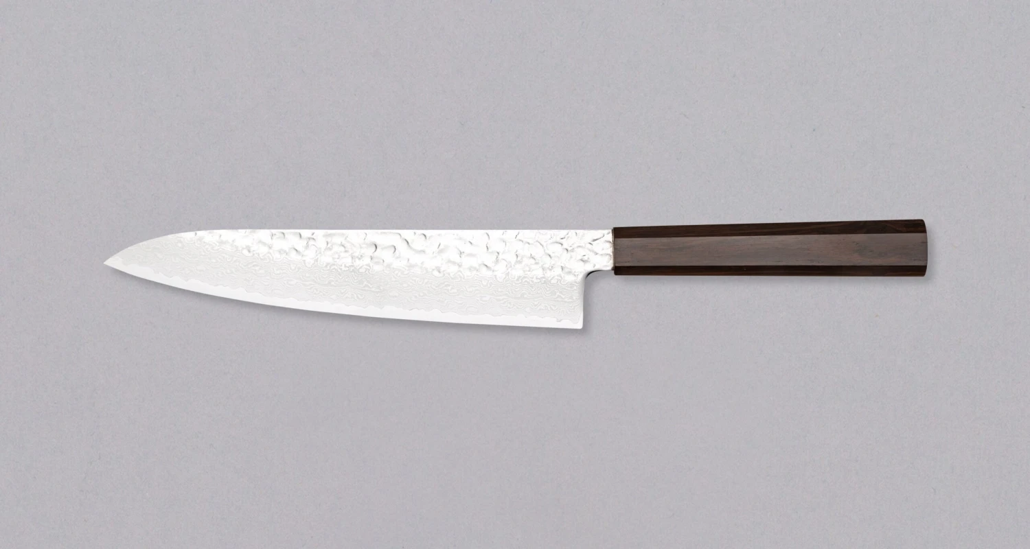 Hayabusa Gyuto VG-10 Tsuchime Damascus Ebony 210mm (8.3") 4 Hayabusa Gyuto VG-10 Tsuchime Damascus Ebony 210mm (8.3") - Image 2