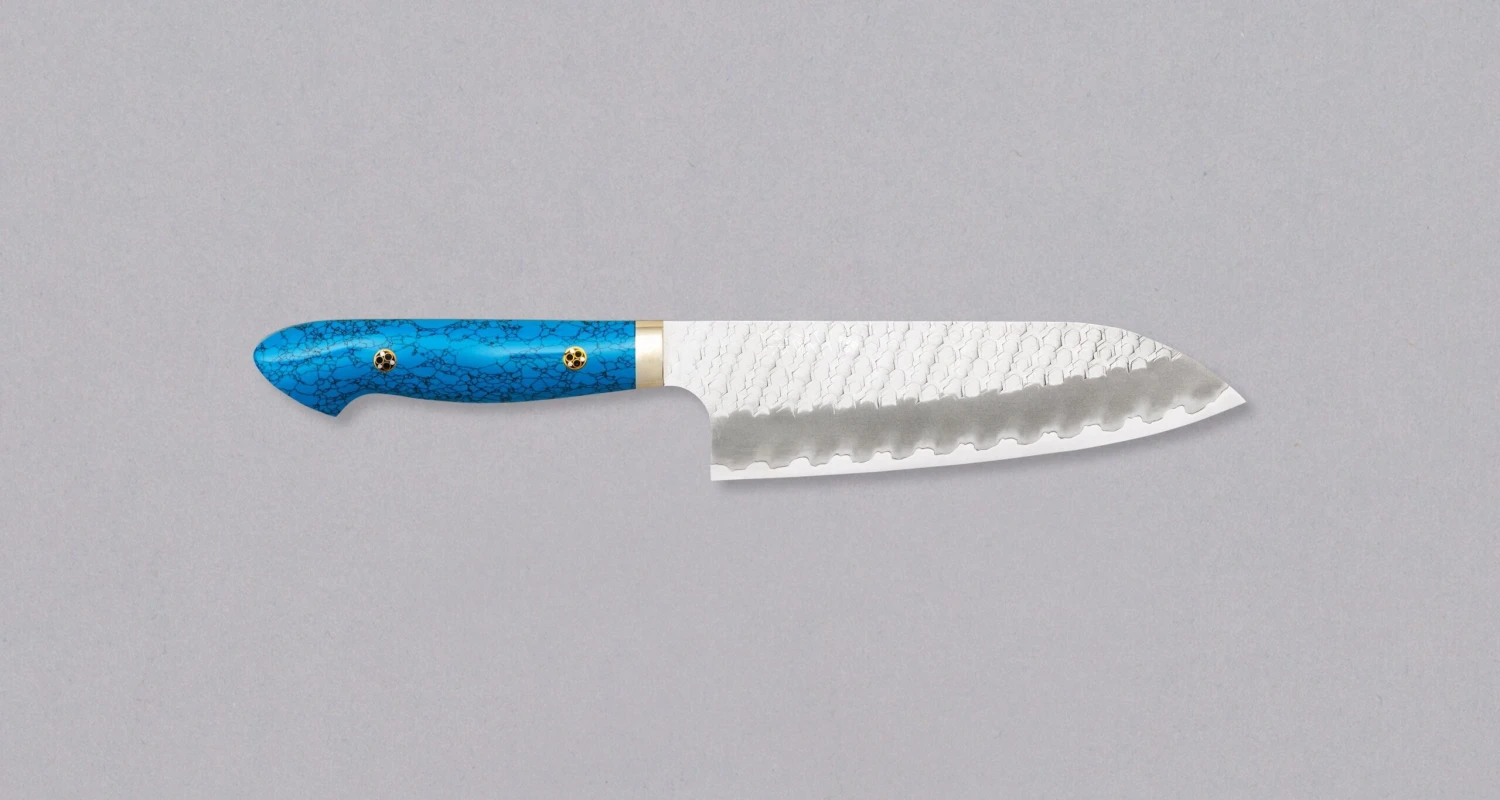 Nigara Santoku SG2 Migaki Tsuchime Turquoise 180mm (7.1") 3 Nigara Santoku SG2 Migaki Tsuchime Turquoise 180mm (7.1")