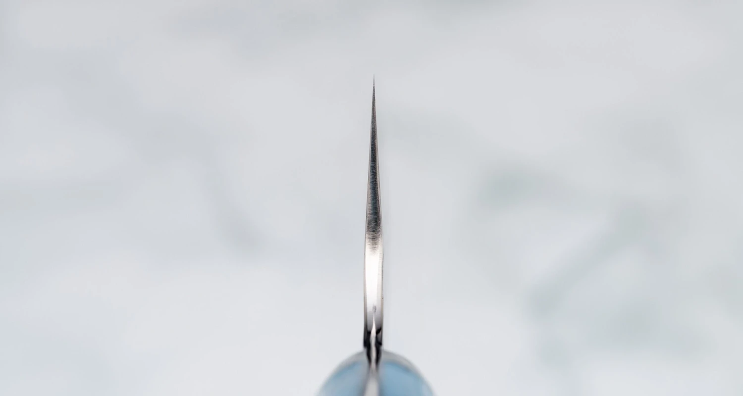 Nigara Santoku SG2 Migaki Tsuchime Turquoise 180mm (7.1") 5 Nigara Santoku SG2 Migaki Tsuchime Turquoise 180mm (7.1") - Image 3