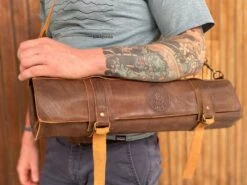 SharpEdge Chef's Leather Knife Roll [brown] / Holds 10 Knives -Sharpedge Shop brownleatherkniferoll2